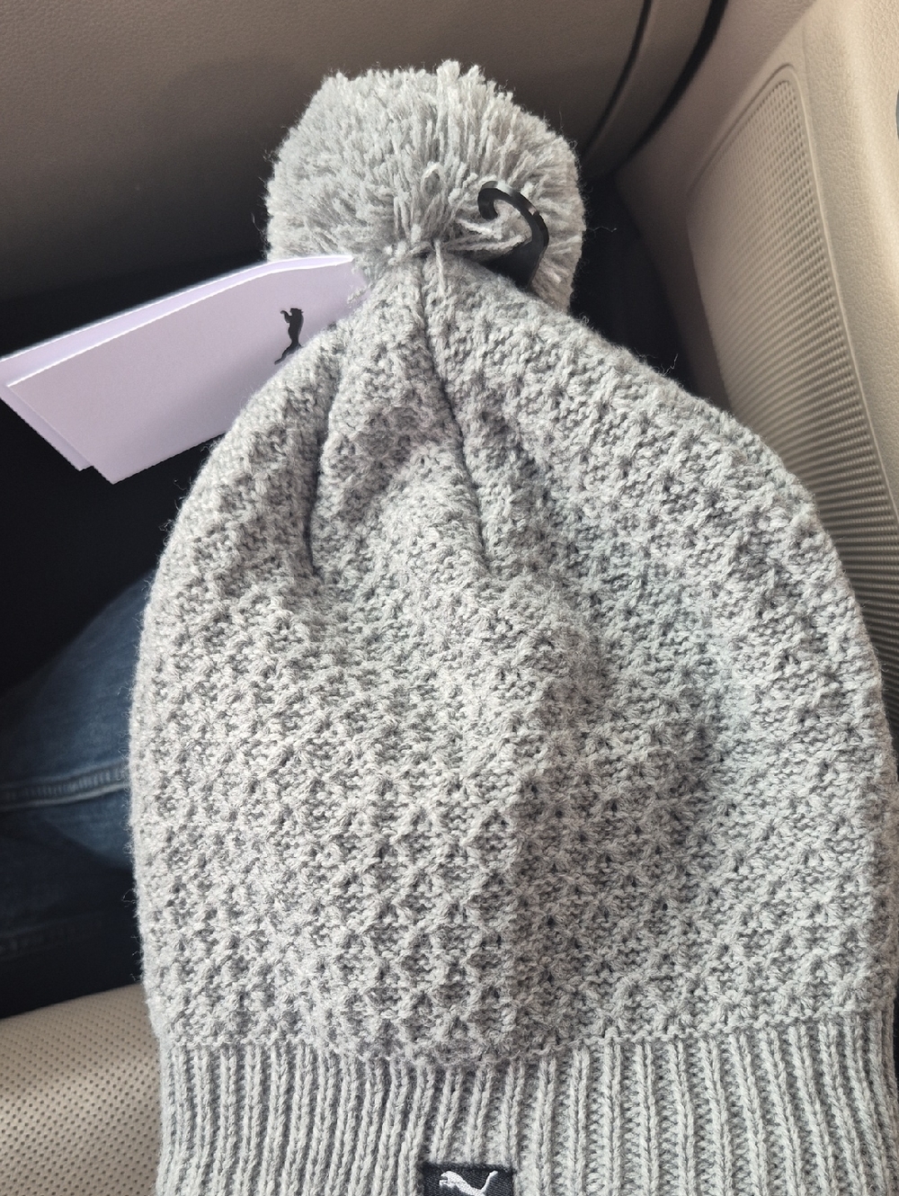 Puma Women's Light Gray Knit Pom Beanie